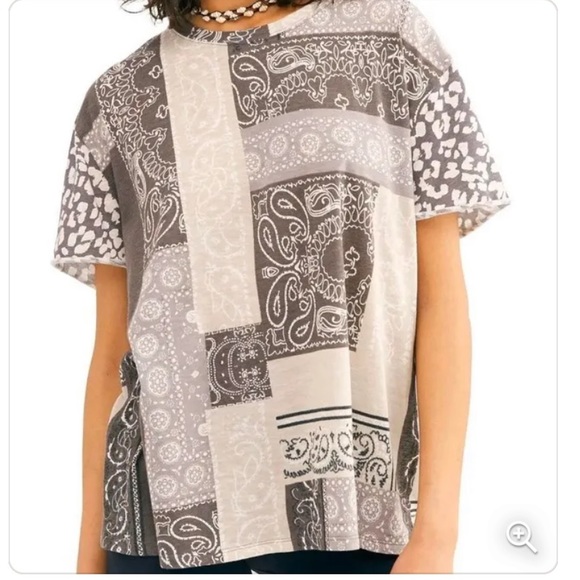 We The Free Tops - We The Free Patchwork Paisley Short Sleeve Tee in Gray and White